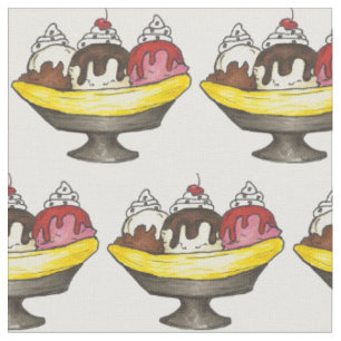 Tissu Banana Split Glace Sundae Foin Soda Fontaine