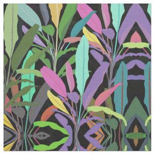 Tissu Banane colorée tropicale Feuille Motif noir