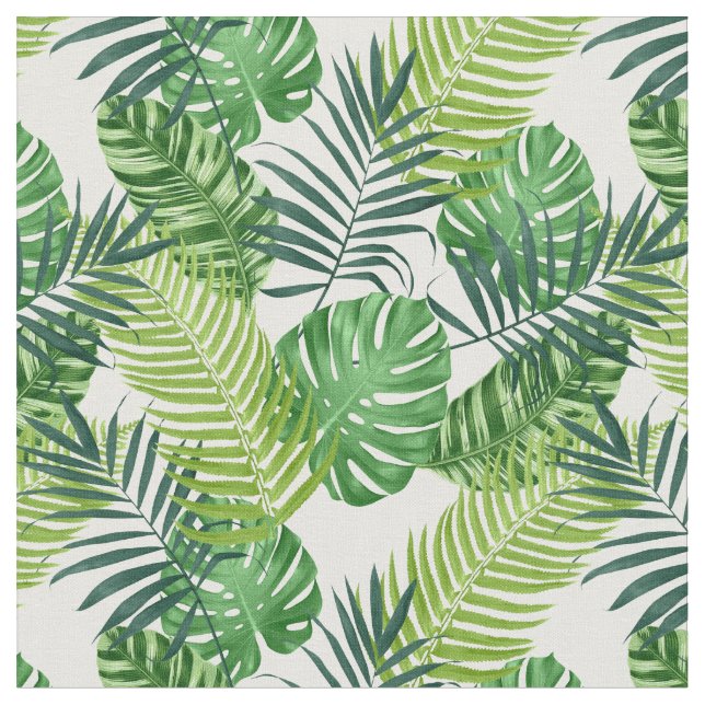 Tissu Banane tropicale verte Monstera Palm Fern Feuilles (Fermer)