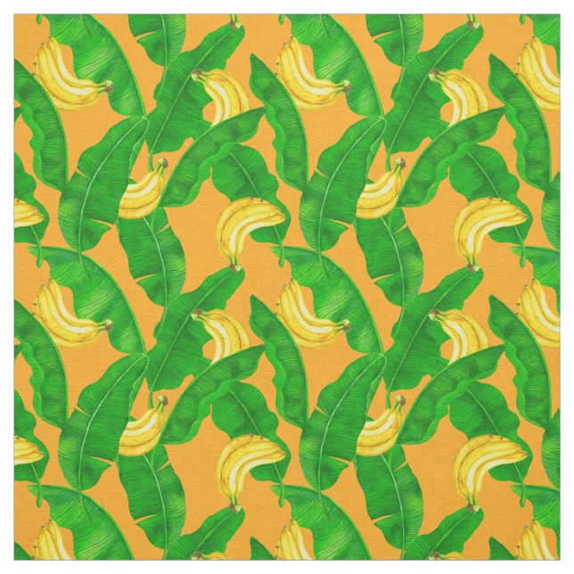 Tissu Bananes et aquarelle feuille (Échantillon)