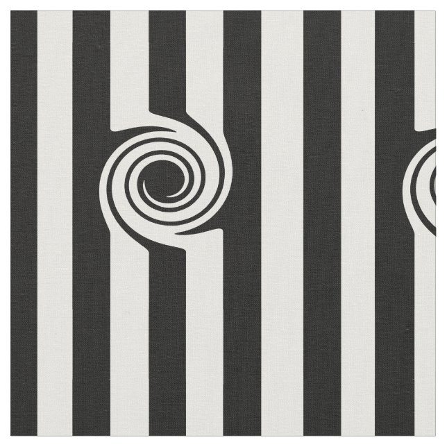 Tissu Bande blanche noire moderne et tourbillon abstrait (Fermer)