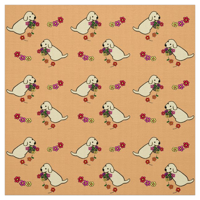 Tissu Bande dessinée jaune de panier de fleur de chiot (Échantillon)