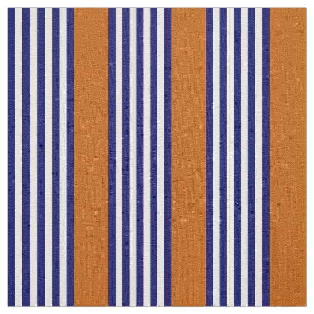 Tissu Bandes bleu marine et blanc avec orange brûlé (Échantillon)