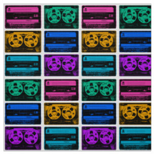 Tissu Bandes Cassette Rétro Colorées