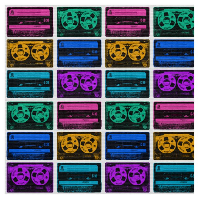 Tissu Bandes de cassettes colorées rétro (Échantillon)