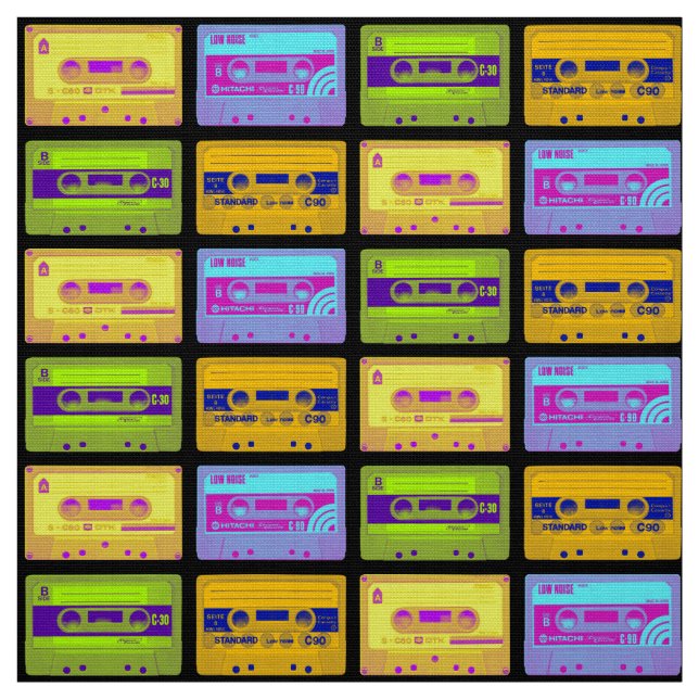 Tissu Bandes de cassettes Pop Art Retro 80s (Échantillon)