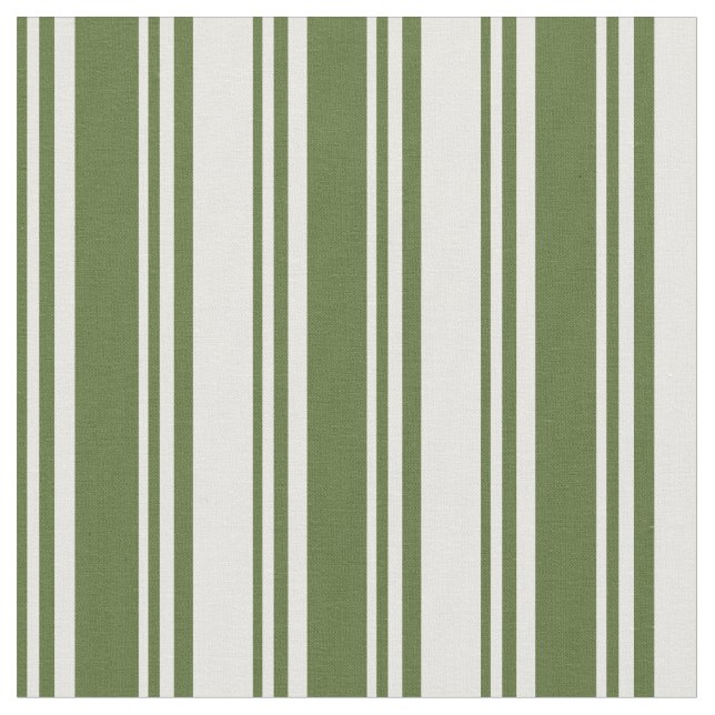 Tissu Bandes de couleur blanche et vert olive foncé (Fermer)