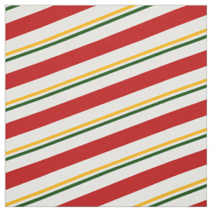 Tissu Bandes de Sucre de canne rouge vert et or