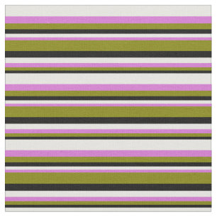 Tissu Bandes noires, vertes, orchidées et blanches