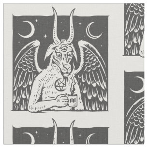 Tissu baphomet pentagram lune café démon blanc