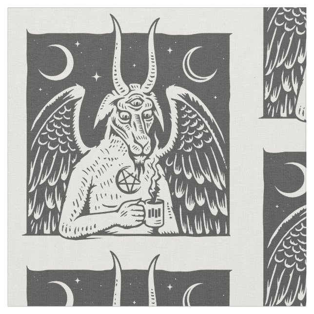 Tissu baphomet pentagram lune café démon blanc (Fermer)
