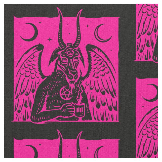 Tissu baphomet pentagram lune café démon rose chaud (Fermer)
