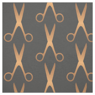 Tissu Barber cheveux salon ciseaux or gris foncé motif