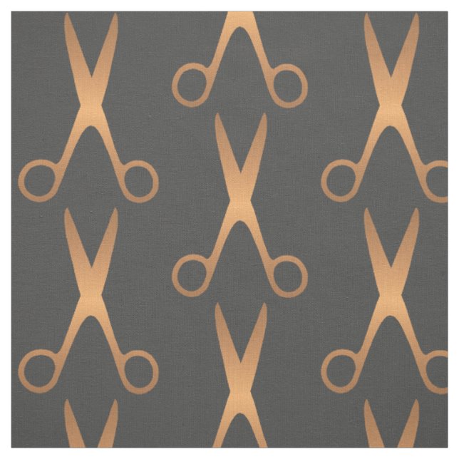 Tissu Barber cheveux salon ciseaux or gris foncé motif (Échantillon)