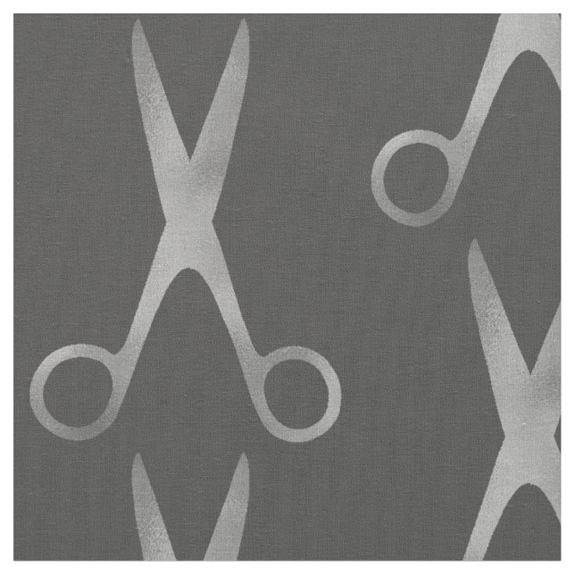 Tissu Barber salon ciseaux argent gris foncé motif (Fermer)