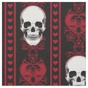 Tissu Baroque Crâne Motif Rouge Noir