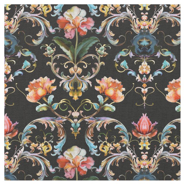Tissu Baroque noir à fleurs damassé (Fermer)