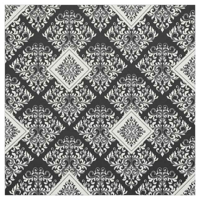 tissu baroque noir blanc damassé (Échantillon)