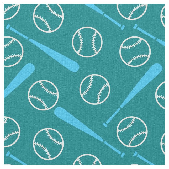 Tissu Baseball - blanc et bleu sur vert foncé (Fermer)