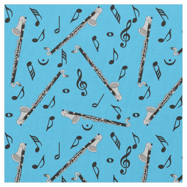 Tissu Bass Clarinet Black Music Notes (Fermer)