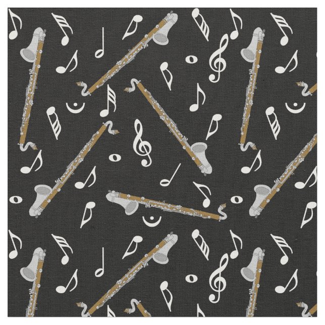 Tissu Bass Clarinet Black Music Notes (Fermer)