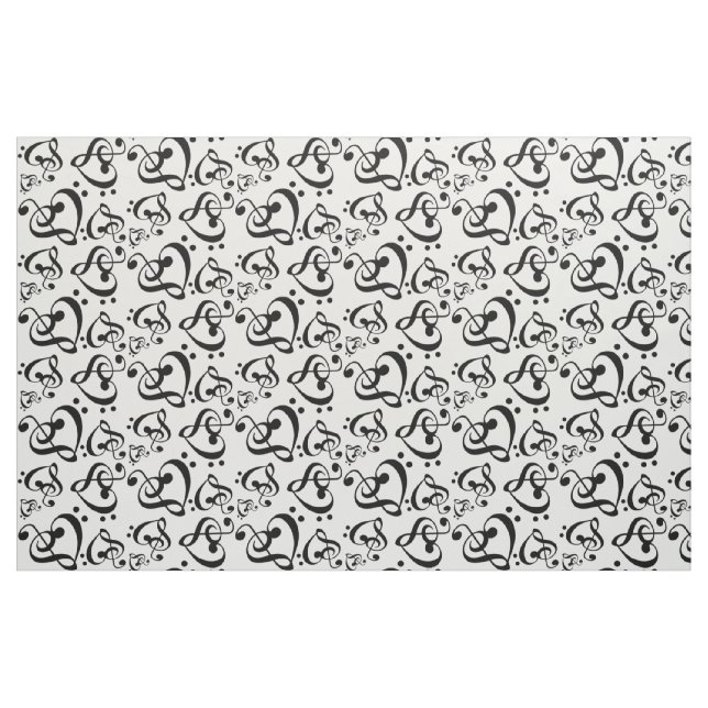 Tissu Bass Treble Clef Hearts Music Notes Motif (Fat Quarter)