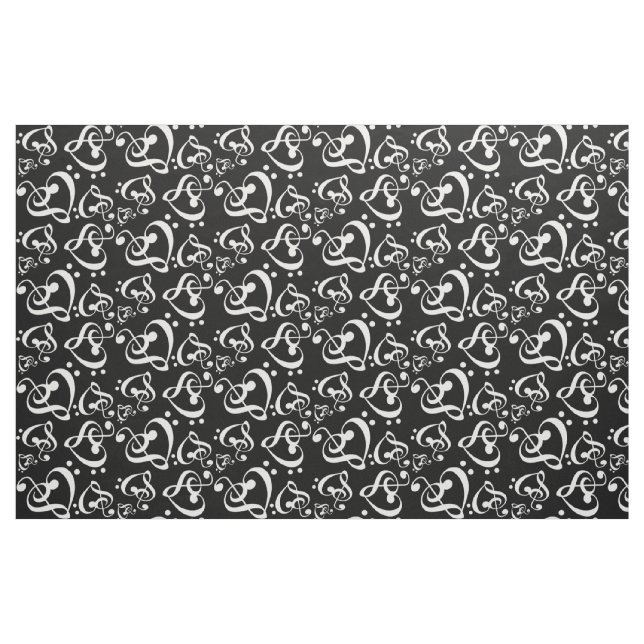 Tissu Bass Treble Clef Hearts Music Notes Motif (Fat Quarter)