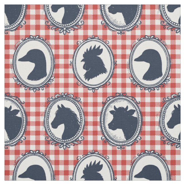 Tissu Basse-cour d'animaux de ferme rustique à carreaux  (Échantillon)