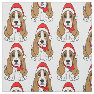 Tissu Basset Hound dans le casquette de Père Noël à N