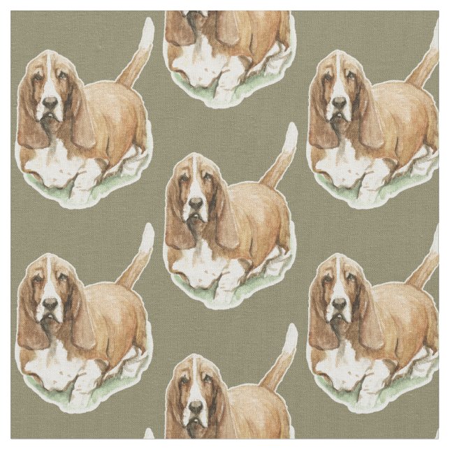 Tissu Basset Hound Dog Art Fabric (Fermer)