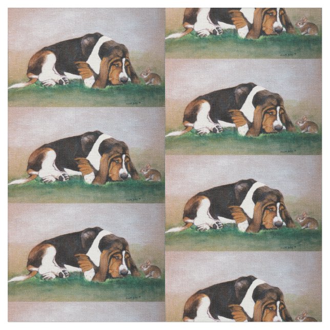 Tissu Basset Hound et Bunny Dog Art Fabric (Fermer)