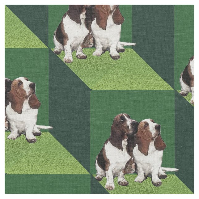 Tissu Basset Hound sur les cubes verts (Fermer)