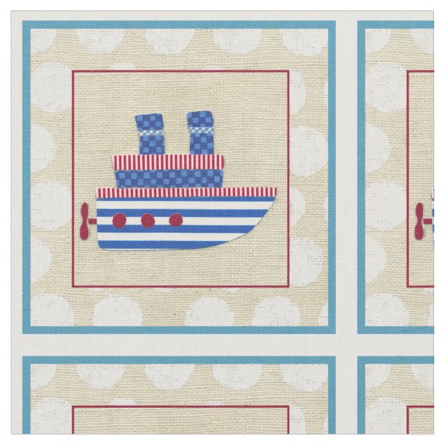 Tissu Bateau à vapeur avec hélice et cheminées bleues (Fermer)