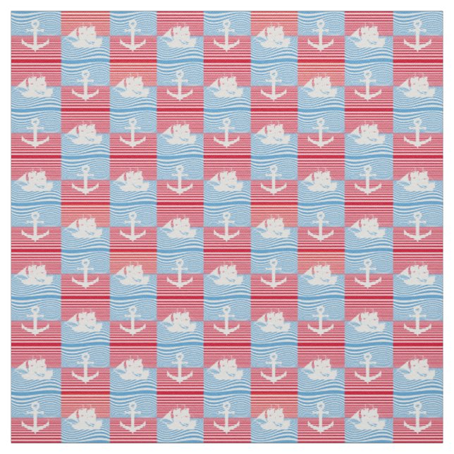 Tissu Bateau à voile et motif d'ancre (Échantillon)