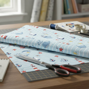 Tissu Bateau à voile, vague et baleine Motif ID1228