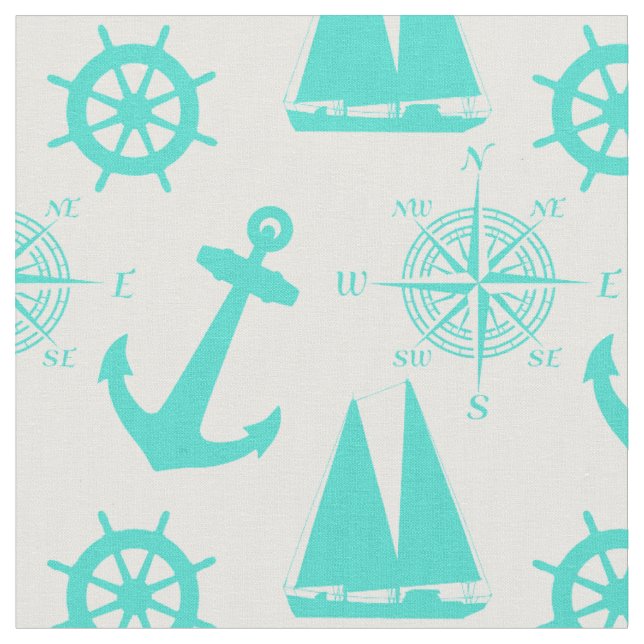 Tissu Bateau côtier bleu turquoise (Fermer)