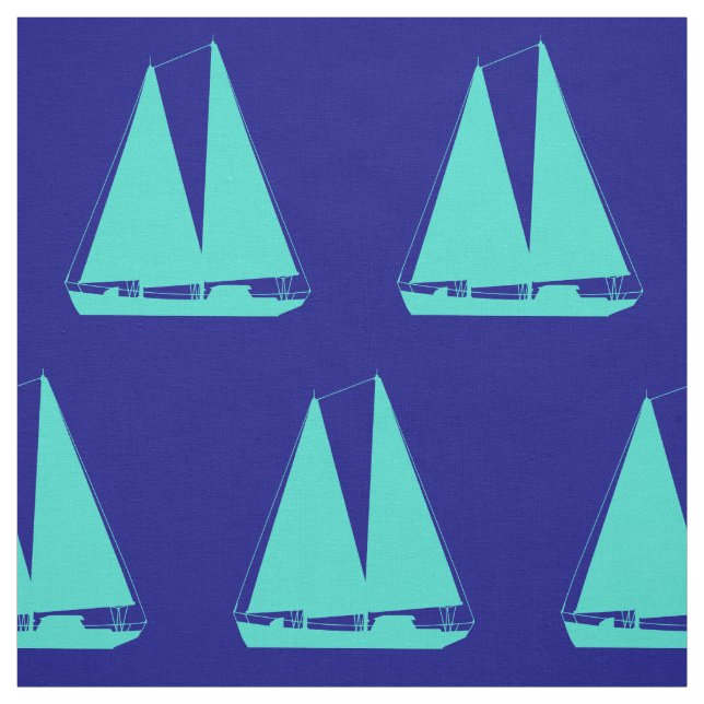Tissu Bateau Turquoise Sur Décor Côtier Bleu Marine (Échantillon)