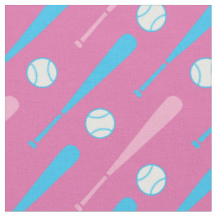 Tissu Bateaux de baseball roses et bleu pastel