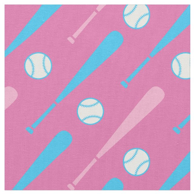 Tissu Bateaux de baseball roses et bleu pastel (Fermer)
