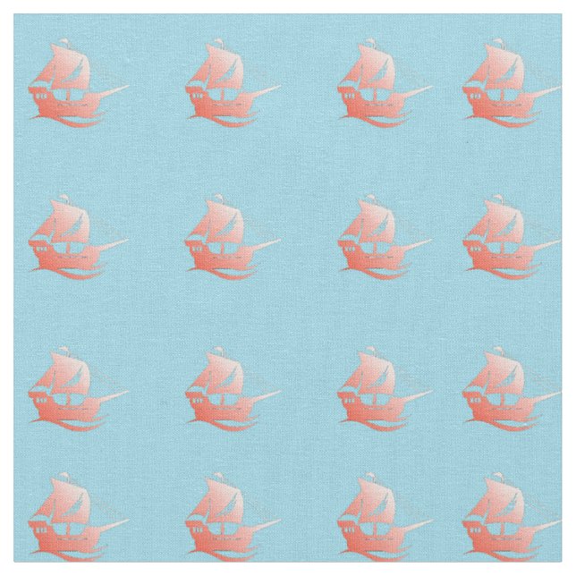 Tissu Bateaux rouges en bleu (Fermer)