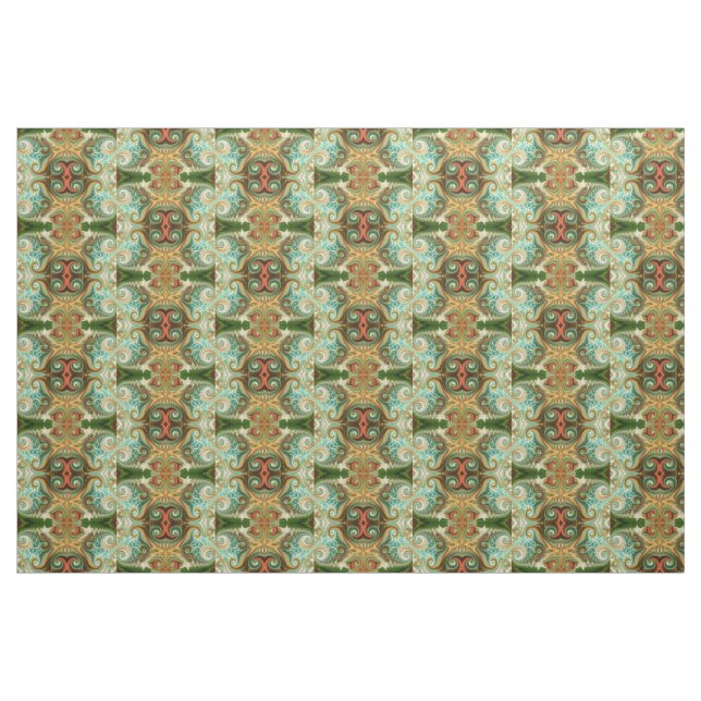 Tissu Batik Floral vert rouge et jaune motif (Fat Quarter)