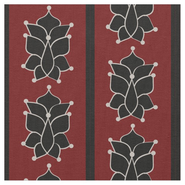 Tissu Batik noir rayures en brique rouge (Fermer)