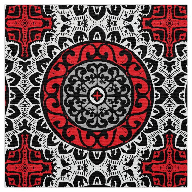 Tissu Batik, rouge, noir et blanc du sud-ouest de (Échantillon)
