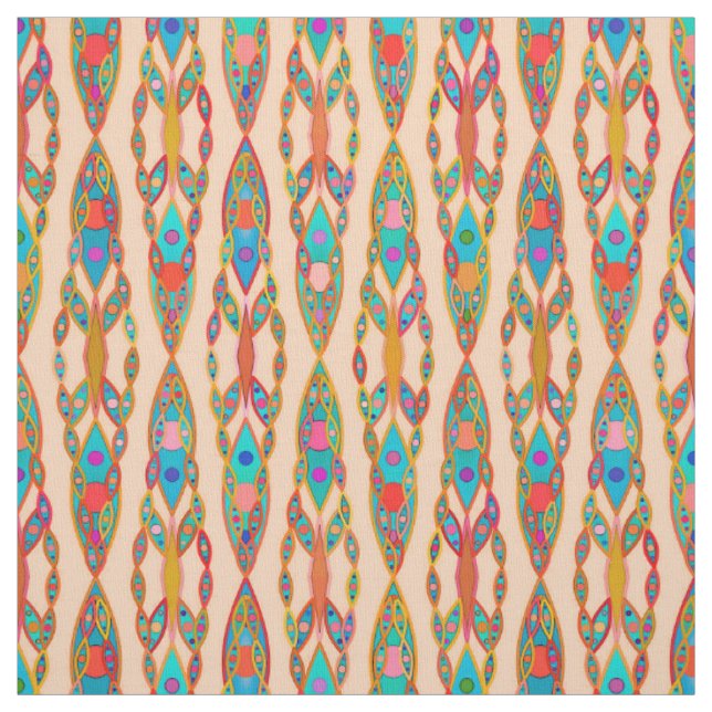Tissu Batik Tribal - Peach rose et Turquoise (Échantillon)