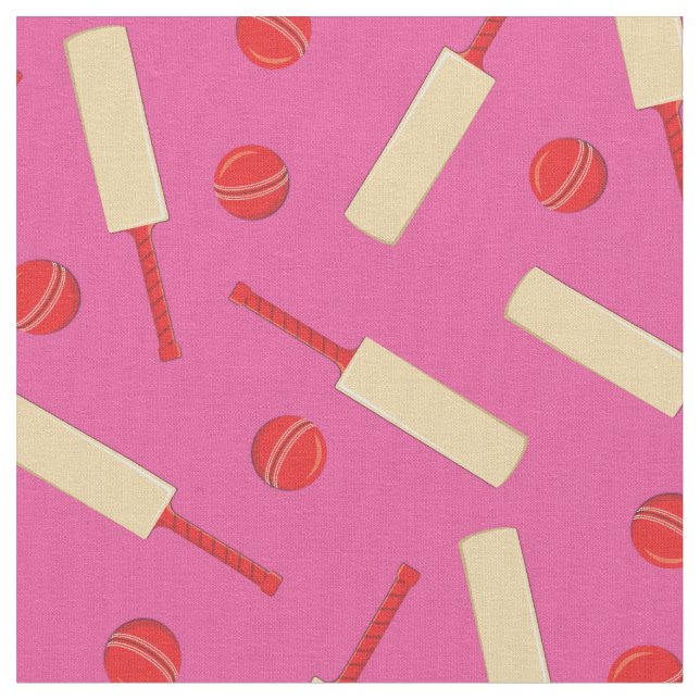 Tissu Bats et boules de sport de cricket Décor rose (Fermer)