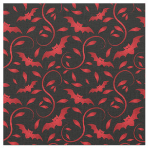 Tissu Battes rouges et motif de feuille