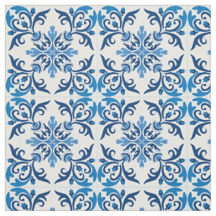 Tissu 💙 Beau azulejos bleu, taille de tuiles XXL Tiss