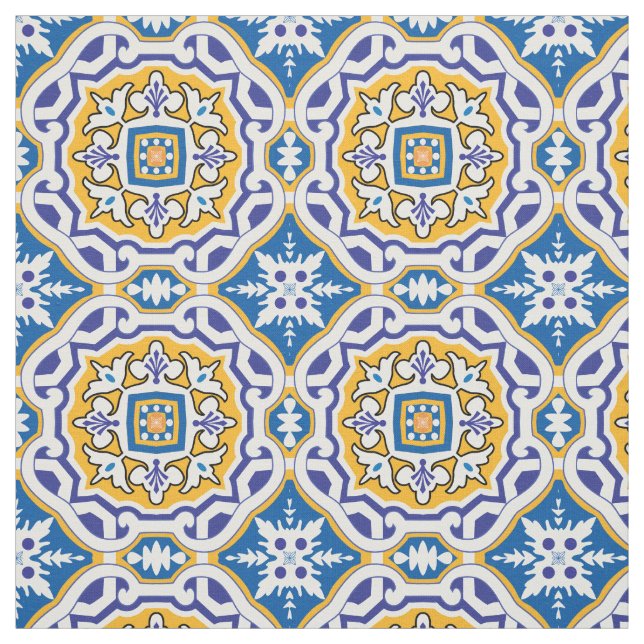 Tissu 💙 Beau bleu Azulejos 004, taille de carreaux XXL (Échantillon)
