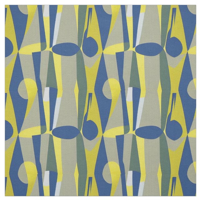 Tissu Beau bleu et jaune mi-siècle Abstrait (Échantillon)