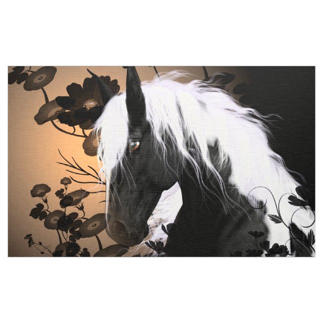 Tissu Beau cheval en noir et blanc (Yard)